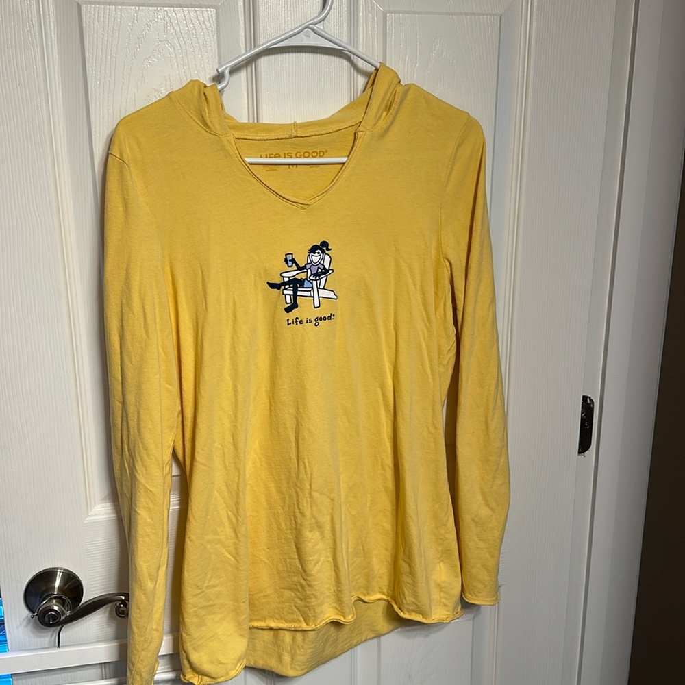 Happy yellow Life is Good Adirondack hooded T shirt M